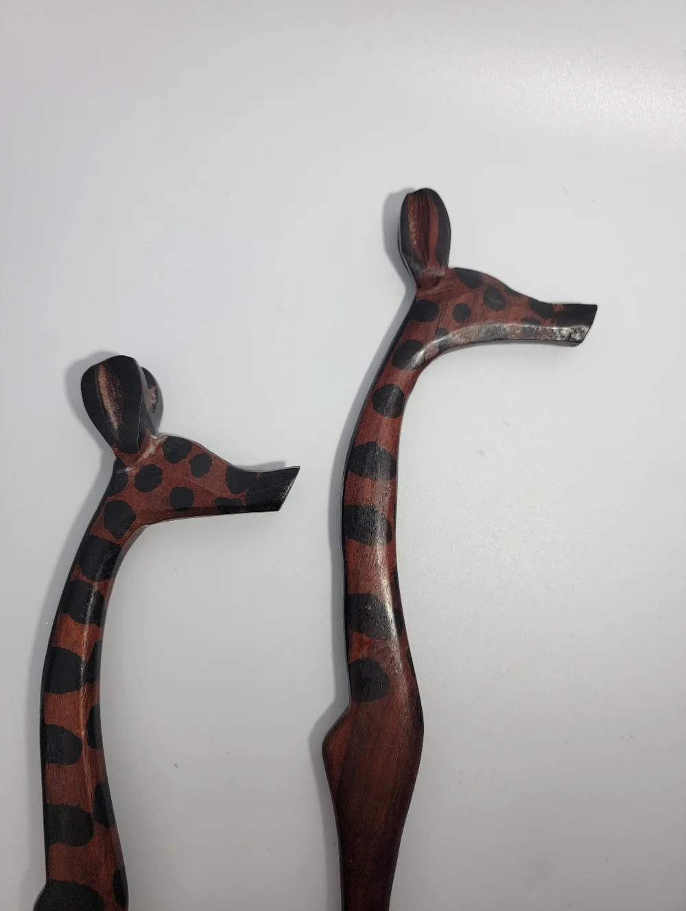 African Theme Carved Giraffe Salad Servers Vintage Utensils Safari Hand Painted
